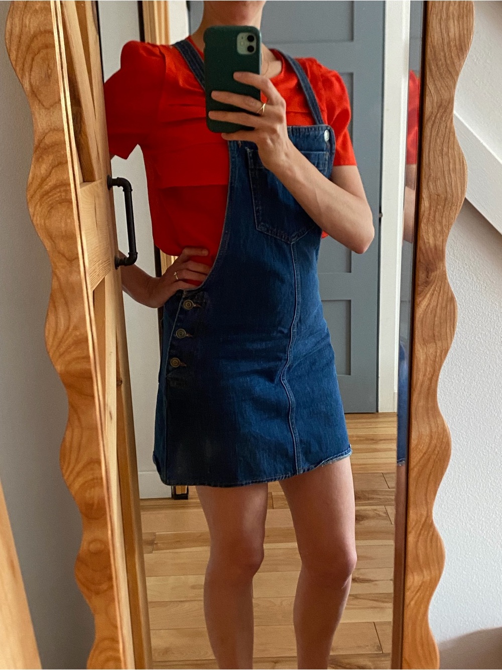 Topshop Dark Blue Denim Overall Dress with Button-Side Detail
